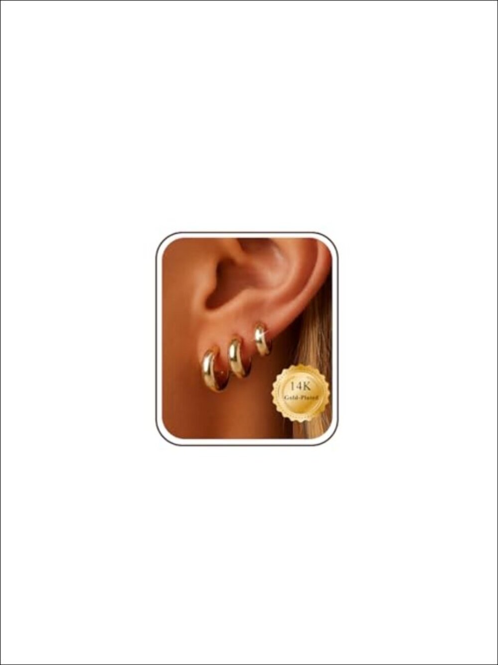 3 Pairs 14K Gold Plated Hoop Earrings Set 925 Silver Post Women